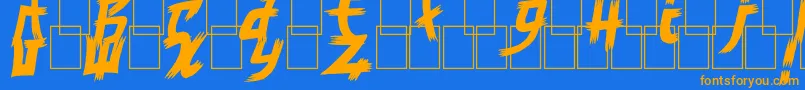 フォントMangaStyle – オレンジ色の文字が青い背景にあります。