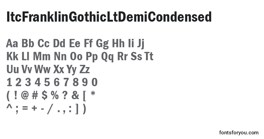A fonte ItcFranklinGothicLtDemiCondensed – alfabeto, números, caracteres especiais