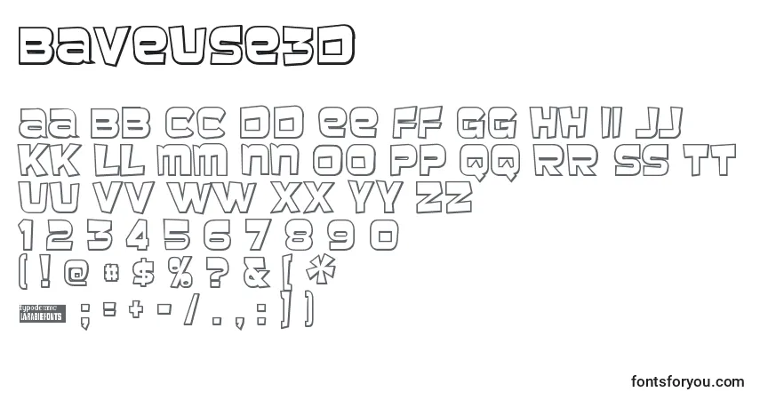 A fonte Baveuse3D – alfabeto, números, caracteres especiais