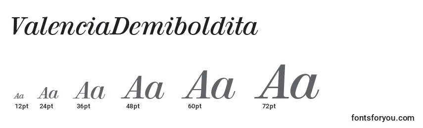 Размеры шрифта ValenciaDemiboldita