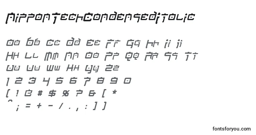 Schriftart NipponTechCondensedItalic (65106) – Alphabet, Zahlen, spezielle Symbole