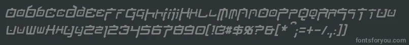 NipponTechCondensedItalic-fontti – harmaat kirjasimet mustalla taustalla