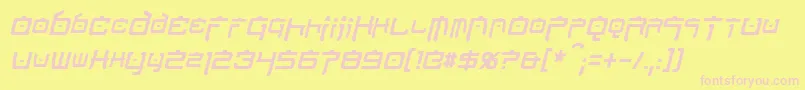 NipponTechCondensedItalic-fontti – vaaleanpunaiset fontit keltaisella taustalla