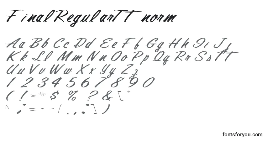 A fonte FinalRegularTtnorm – alfabeto, números, caracteres especiais