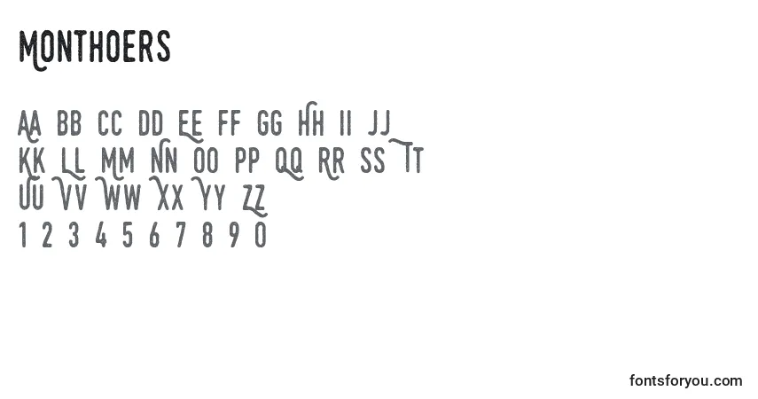 A fonte Monthoers – alfabeto, números, caracteres especiais