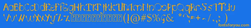 フォントHojasPlata0.2 – オレンジ色の文字が青い背景にあります。