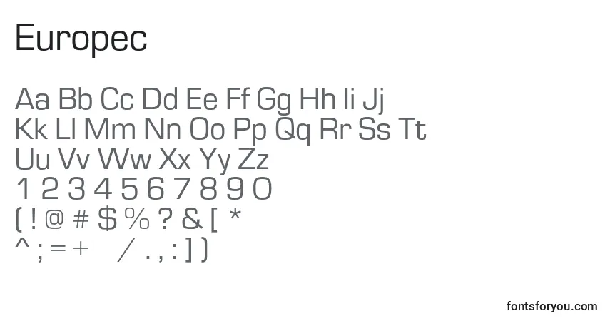 Шрифт Europec – алфавит, цифры, специальные символы