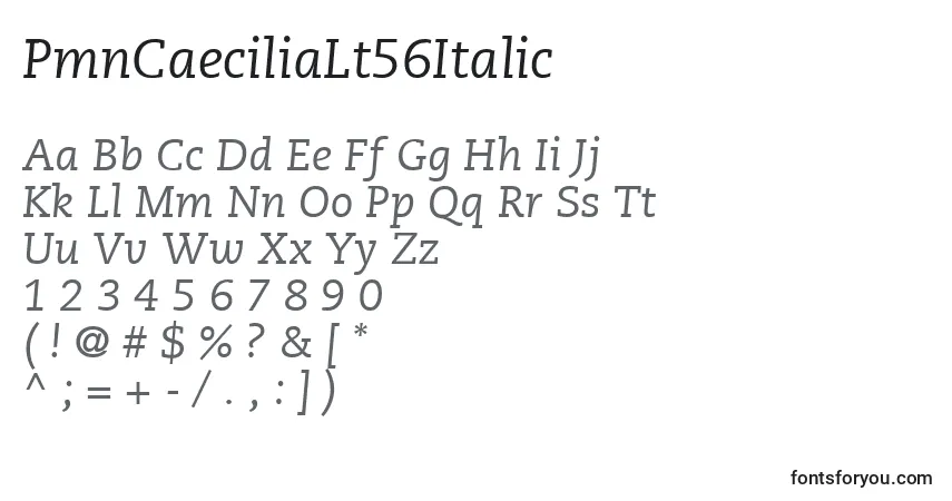 Czcionka PmnCaeciliaLt56Italic – alfabet, cyfry, specjalne znaki