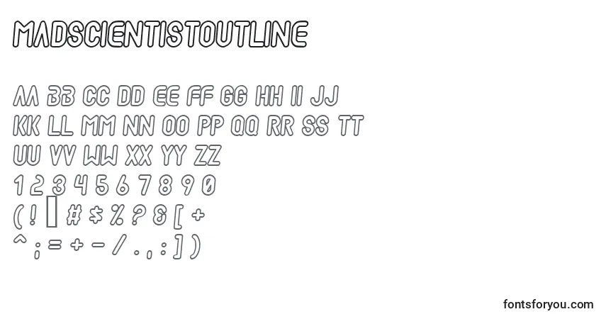Czcionka MadScientistOutline – alfabet, cyfry, specjalne znaki