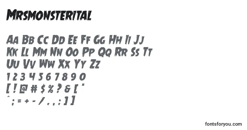A fonte Mrsmonsterital – alfabeto, números, caracteres especiais