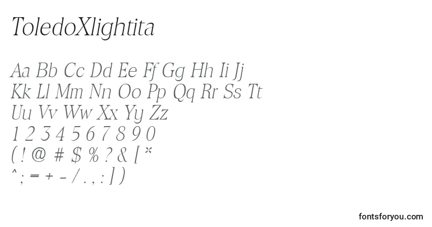 A fonte ToledoXlightita – alfabeto, números, caracteres especiais