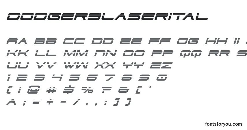 Schriftart Dodger3laserital – Alphabet, Zahlen, spezielle Symbole
