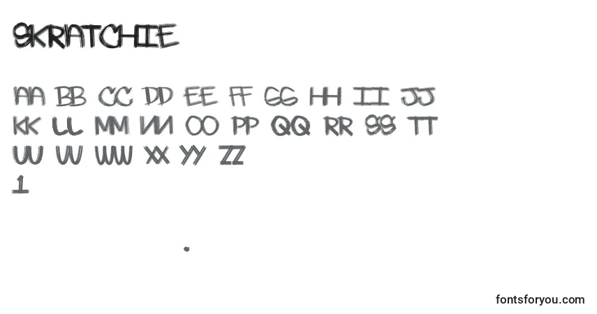 A fonte Skratchie – alfabeto, números, caracteres especiais