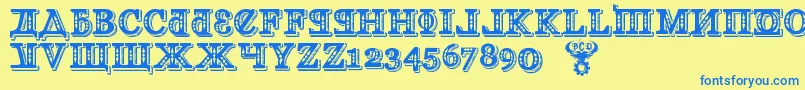 KremlinGeogianI3D Font – Blue Fonts on Yellow Background
