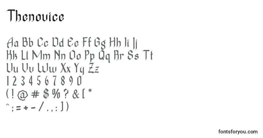 A fonte Thenovice – alfabeto, números, caracteres especiais