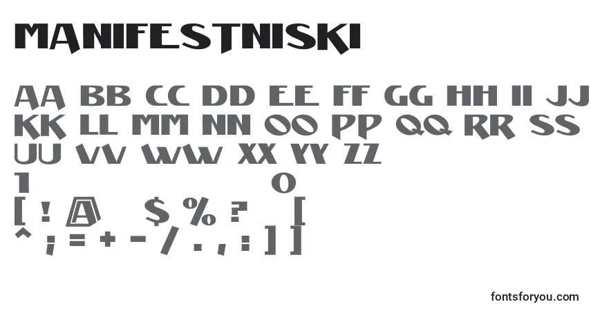 Czcionka ManifestNiski – alfabet, cyfry, specjalne znaki