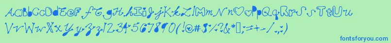 フォントMollymfont – 青い文字は緑の背景です。