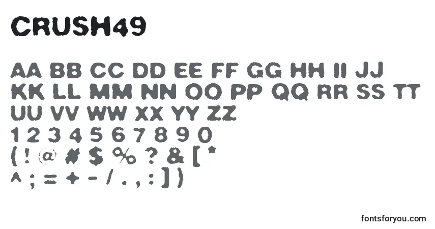 A fonte Crush49 – alfabeto, números, caracteres especiais
