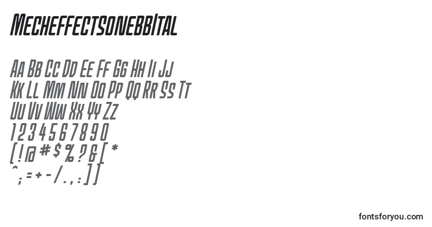 Шрифт MecheffectsonebbItal (65147) – алфавит, цифры, специальные символы