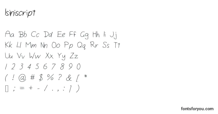 A fonte Isiniscript – alfabeto, números, caracteres especiais
