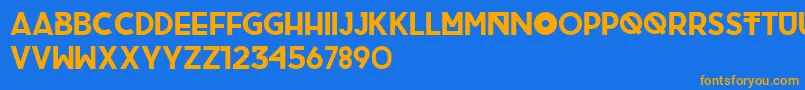 BrigRegular-Schriftart – Orangefarbene Schriften auf blauem Hintergrund