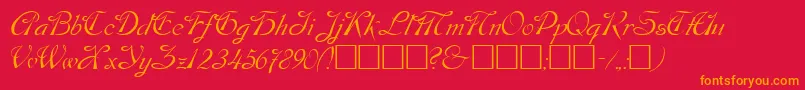 Dos-Schriftart – Orangefarbene Schriften auf rotem Hintergrund