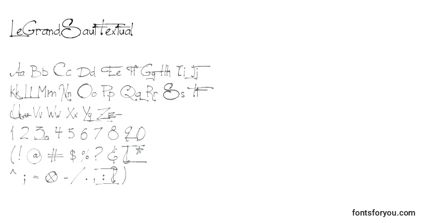 Czcionka LeGrandSautTextual – alfabet, cyfry, specjalne znaki