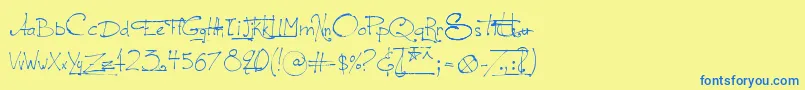 フォントLeGrandSautTextual – 青い文字が黄色の背景にあります。