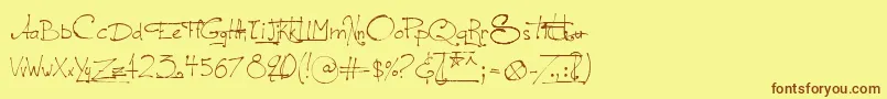 フォントLeGrandSautTextual – 茶色の文字が黄色の背景にあります。