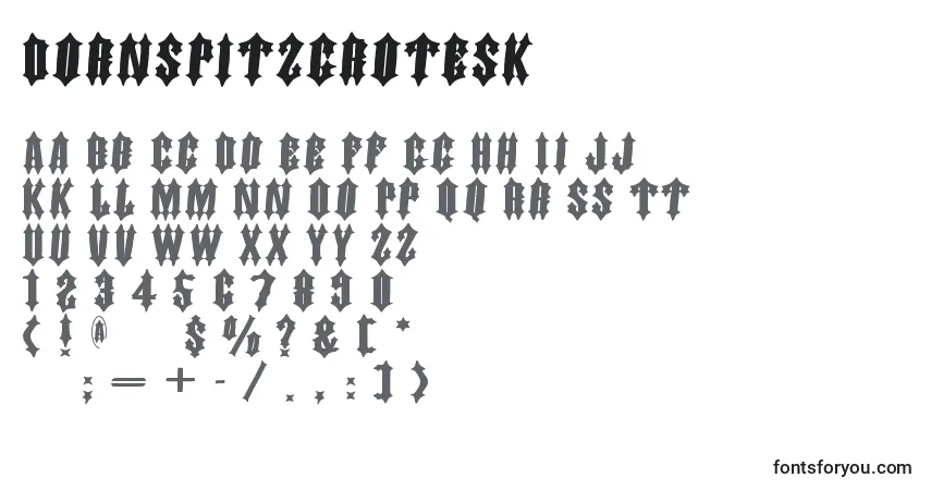 Czcionka Dornspitzgrotesk – alfabet, cyfry, specjalne znaki