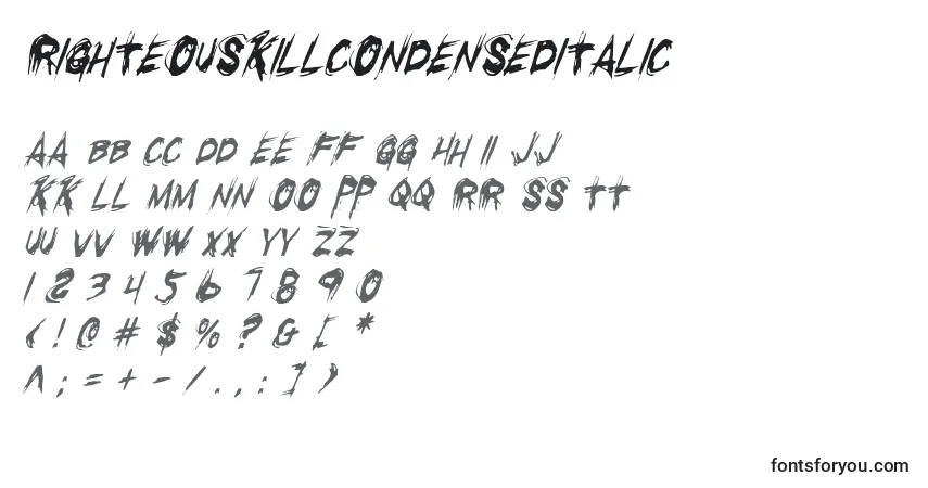 RighteousKillCondensedItalicフォント–アルファベット、数字、特殊文字