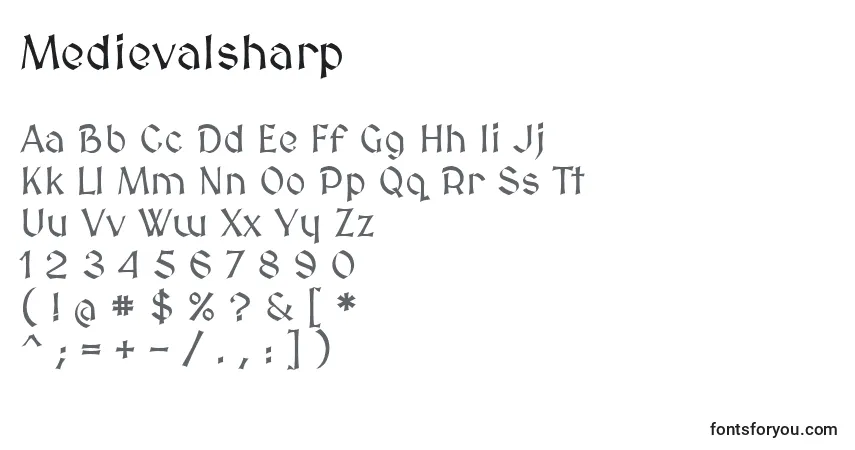 Medievalsharp-fontti – aakkoset, numerot, erikoismerkit