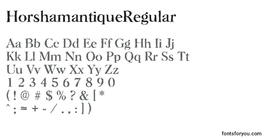 HorshamantiqueRegular-fontti – aakkoset, numerot, erikoismerkit