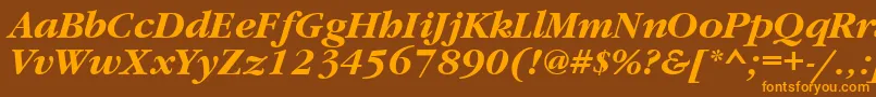 フォントGaramondbttBolditalic – オレンジ色の文字が茶色の背景にあります。