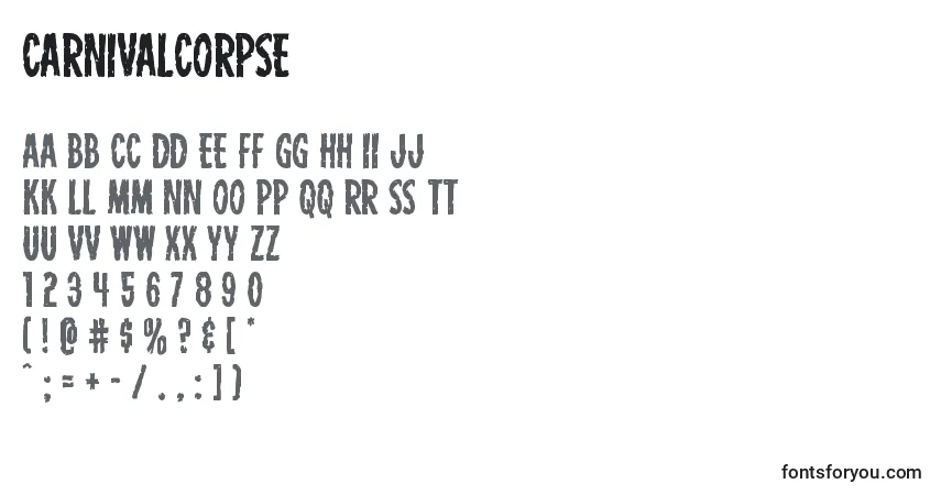 Schriftart Carnivalcorpse – Alphabet, Zahlen, spezielle Symbole