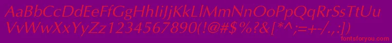 AgopushrcItalic-Schriftart – Rote Schriften auf violettem Hintergrund