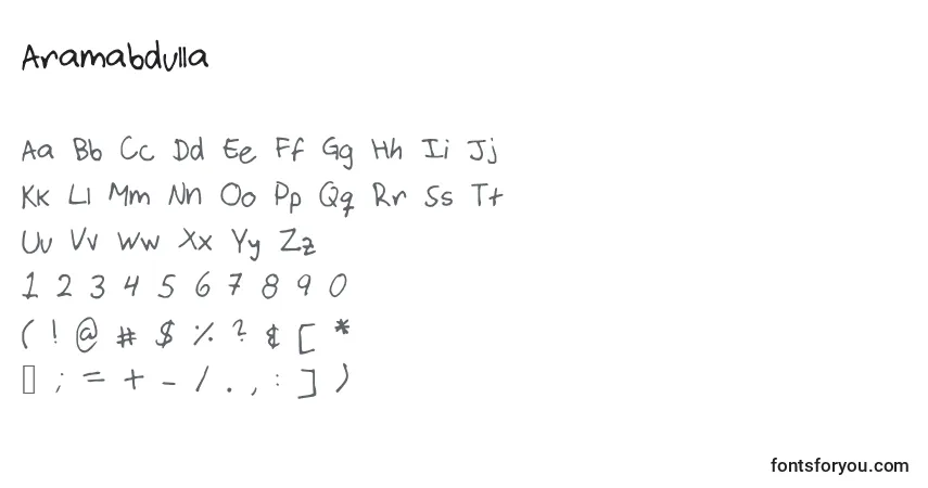 A fonte Aramabdulla – alfabeto, números, caracteres especiais