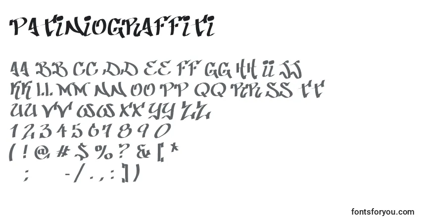 Czcionka PatinioGraffiti – alfabet, cyfry, specjalne znaki