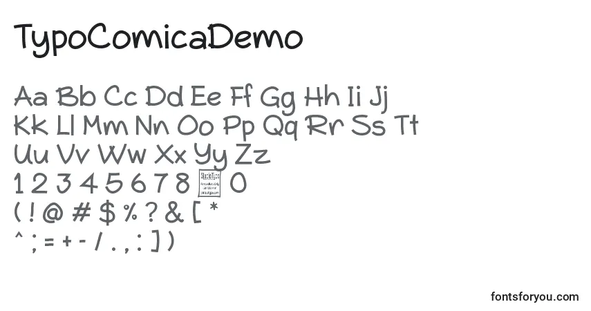 Шрифт TypoComicaDemo – алфавит, цифры, специальные символы
