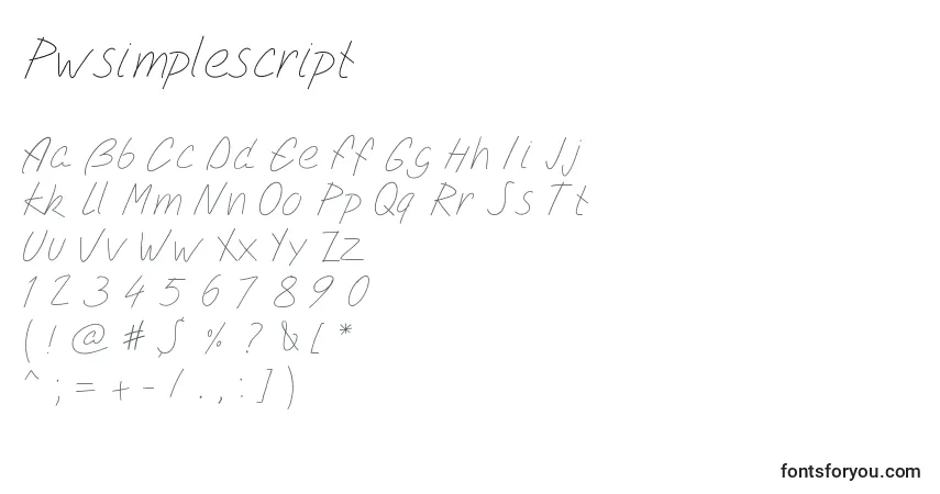 Шрифт Pwsimplescript – алфавит, цифры, специальные символы
