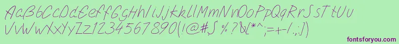 フォントPwsimplescript – 緑の背景に紫のフォント