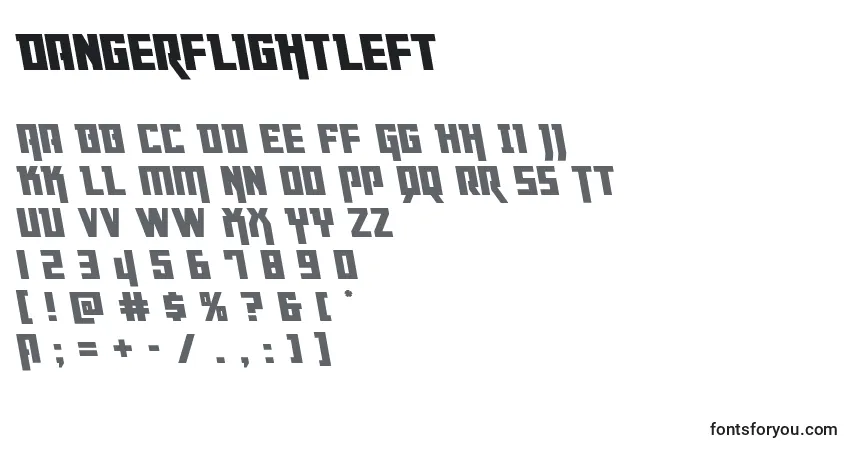 Dangerflightleft-fontti – aakkoset, numerot, erikoismerkit