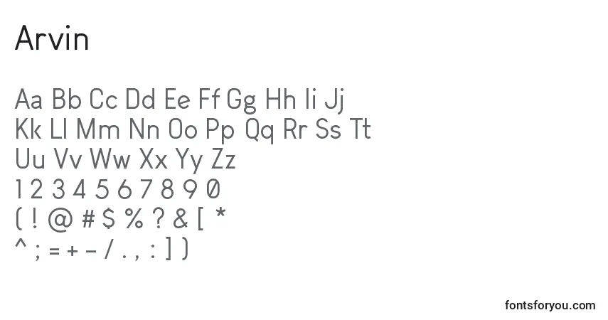 Fuente Arvin - alfabeto, números, caracteres especiales