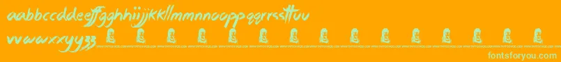 StickyThings-Schriftart – Grüne Schriften auf orangefarbenem Hintergrund