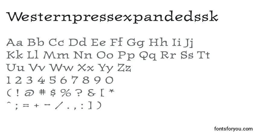 Schriftart Westernpressexpandedssk – Alphabet, Zahlen, spezielle Symbole