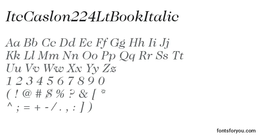 Шрифт ItcCaslon224LtBookItalic – алфавит, цифры, специальные символы