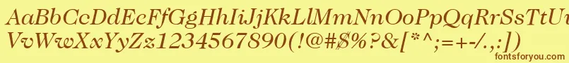 Fonte ItcCaslon224LtBookItalic – fontes marrons em um fundo amarelo