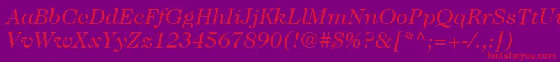 Fonte ItcCaslon224LtBookItalic – fontes vermelhas em um fundo violeta