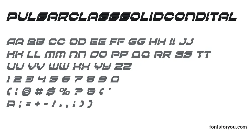Czcionka Pulsarclasssolidcondital – alfabet, cyfry, specjalne znaki