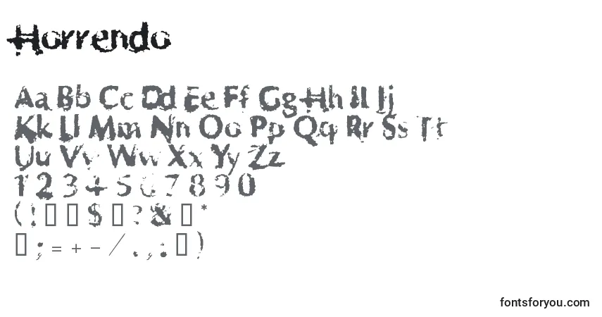 A fonte Horrendo – alfabeto, números, caracteres especiais